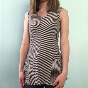 Half Moon Black & White Striped Sleeveless Knit Blouse
